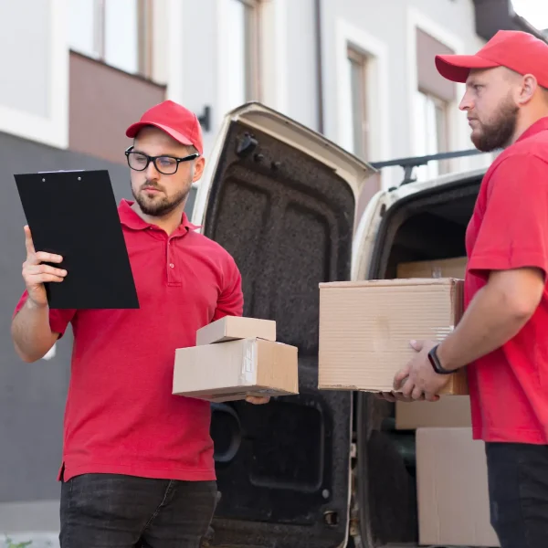 Professional delivery team handling packages as part of Freight carrier services Western Canada for reliable local distribution