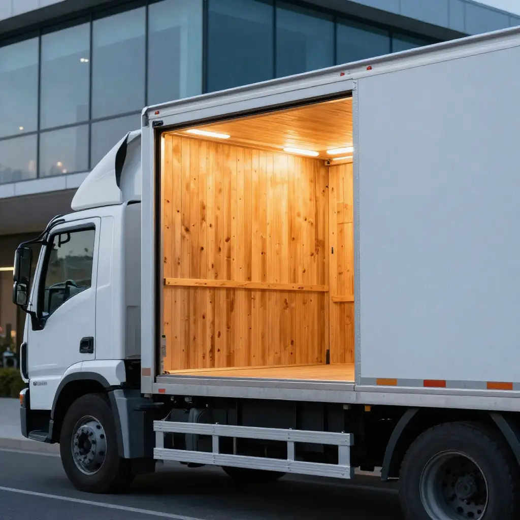 Empty cargo truck interior prepared for loading in hauling freight services and commercial transport operations