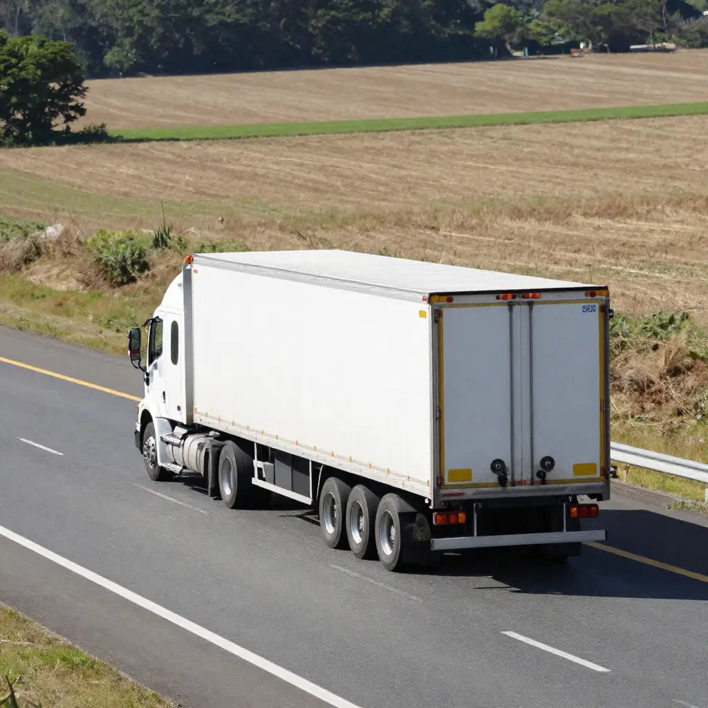 Freight truck transporting cargo on open highway representing long-distance hauling freight services and efficient logistics
