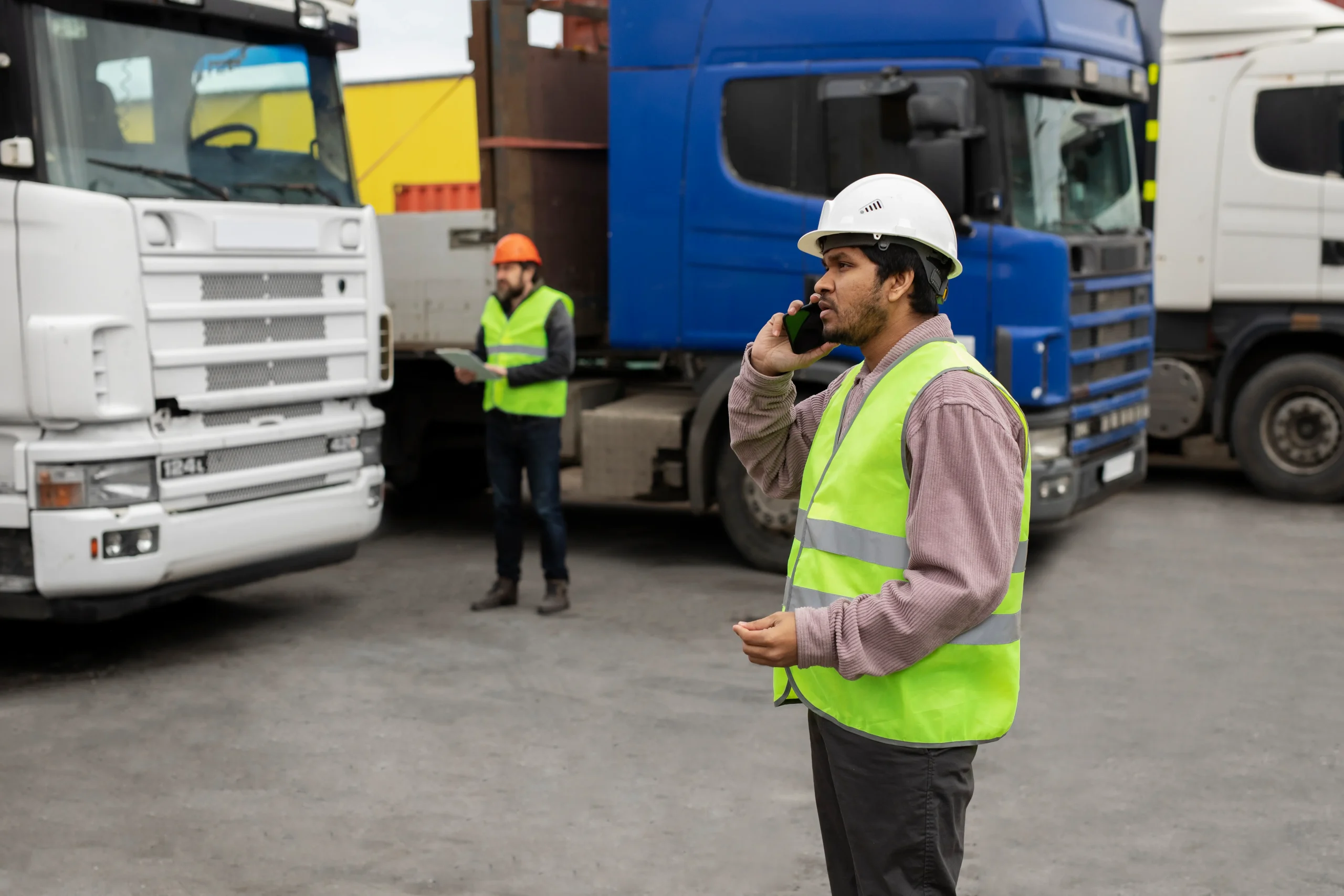 Truck driver operating vehicle representing cross border transportation companies and freight movement