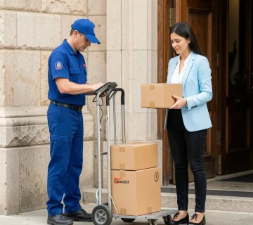 Delivery driver confirming shipment for reliable freight delivery services