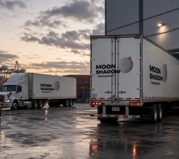 Cross Border Shipping trucks crossing the Canada USA commercial border checkpoint