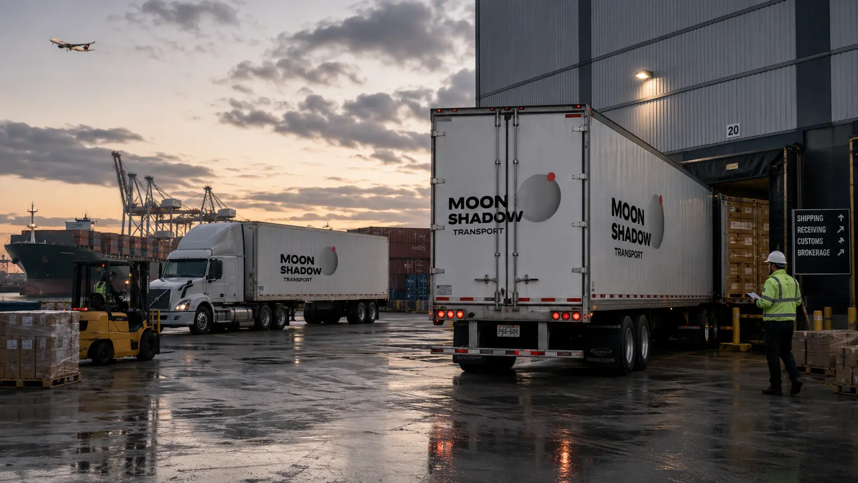 Cross Border Shipping trucks crossing the Canada USA commercial border checkpoint