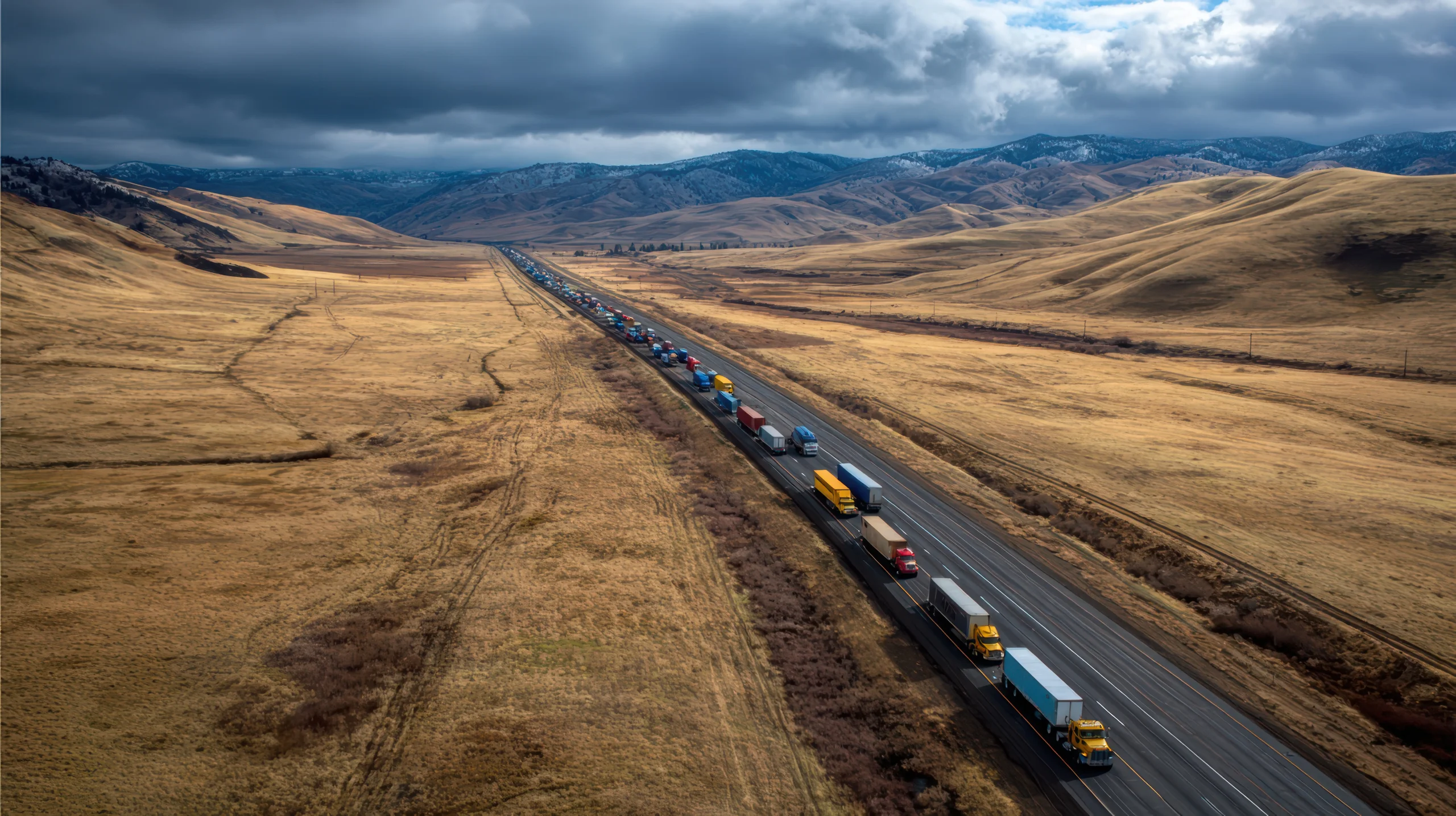 Aerial view of truckload freight transportation loading dock and warehouse operations