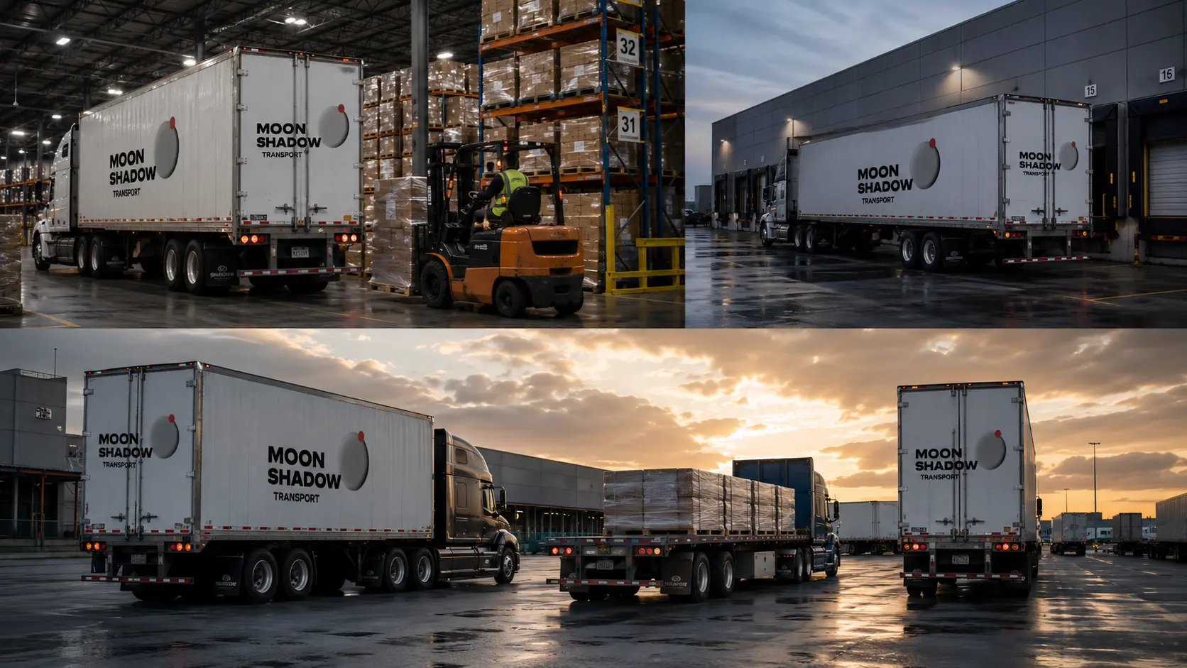 Cross-Border Shipping trucks operating near warehouse and port logistics facilities