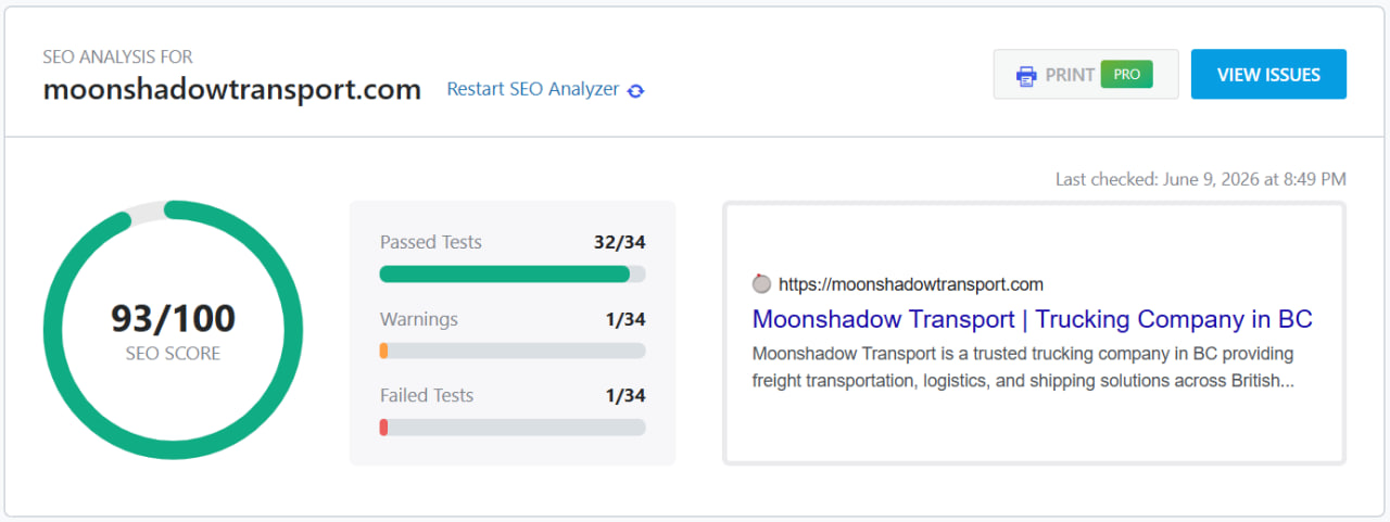 Technical SEO screenshot