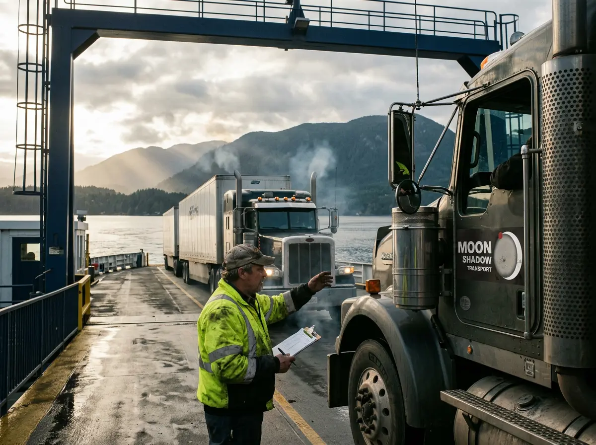 What is less than truckload transportation service with commercial freight trailer arriving at a modern distribution center