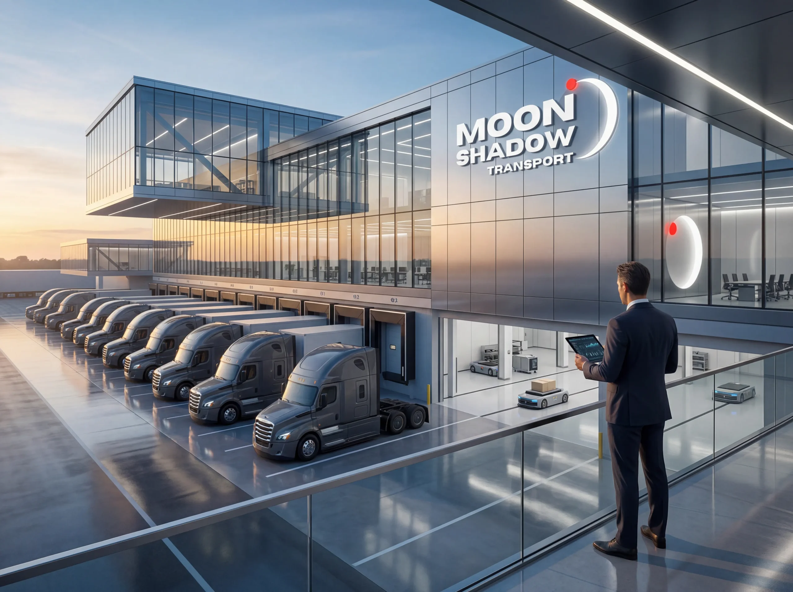 Cross-Border Freight Canada–USA fleet operations inside a modern transportation and distribution facility