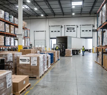 Cross Border Freight Forwarding warehouse coordinating international freight consolidation and shipment preparation between Canada and the USA