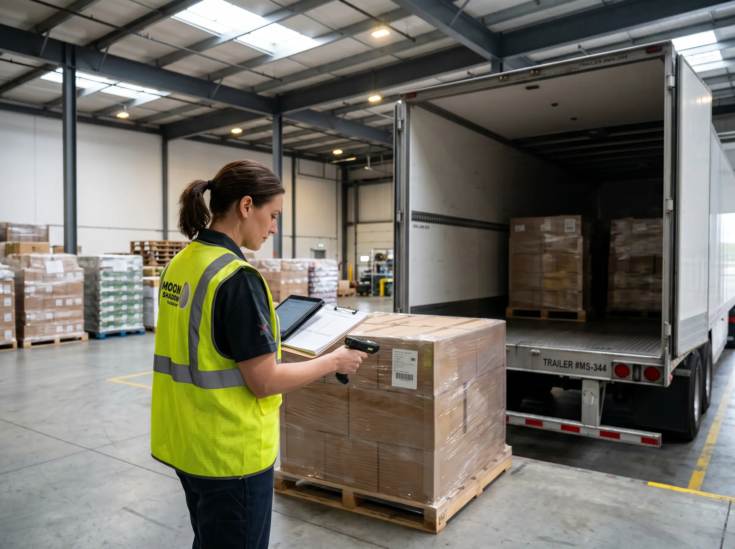 Cross-Border Freight Forwarding team loading palletized freight into a trailer for international transportation