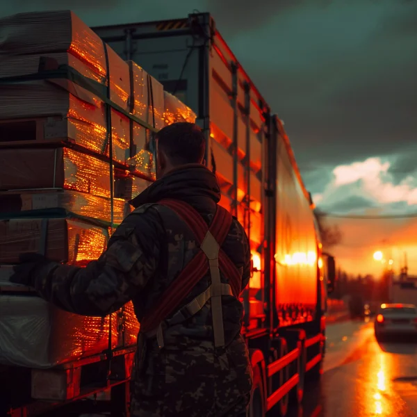 Cross Border FTL Truckload Shipping truck transporting a full trailer load on a regional highway route