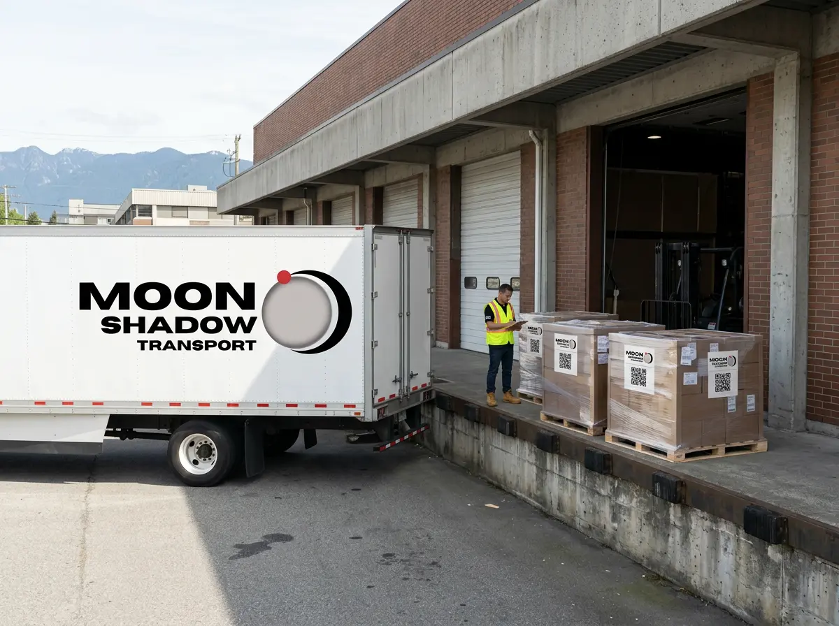 Transport in Vancouver commercial truck loading palletized freight at an industrial warehouse dock
