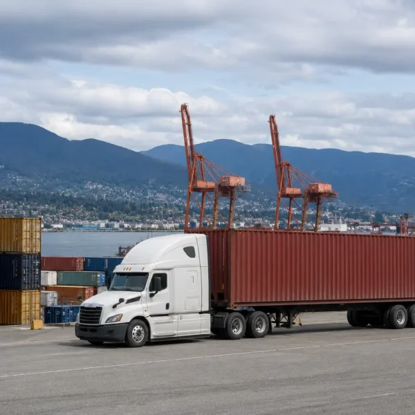 Vancouver Freight & Trucking Market commercial truck traveling through British Columbia mountain highway