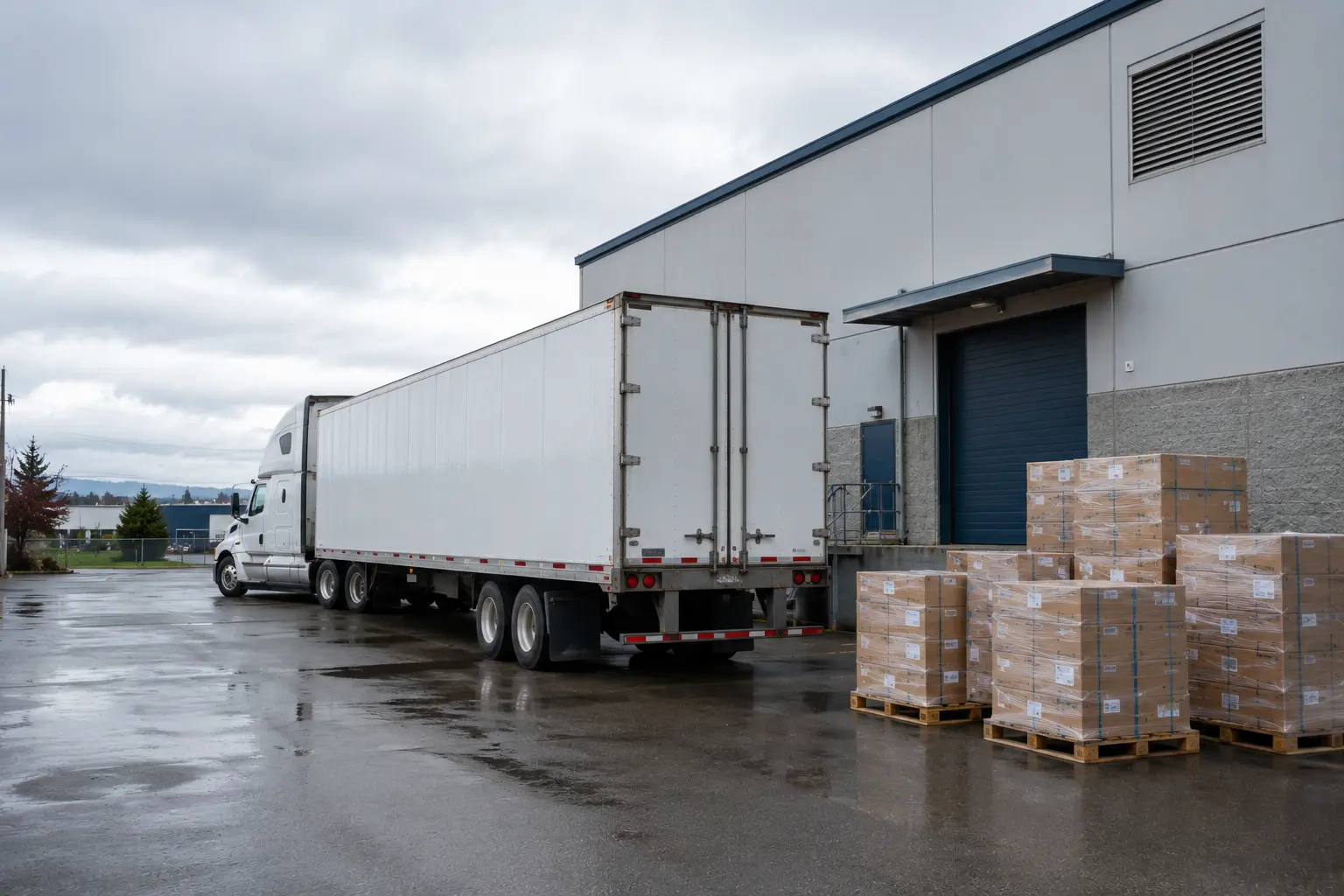Vancouver Freight & Trucking Market logistics hub with trucks containers and port operations in Vancouver