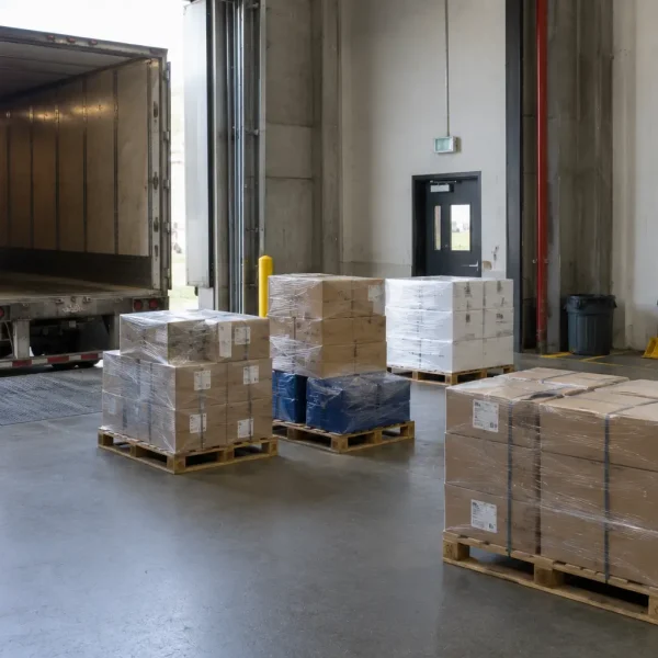 General Shipping Services Canada palletized freight prepared for warehouse shipping and truck loading