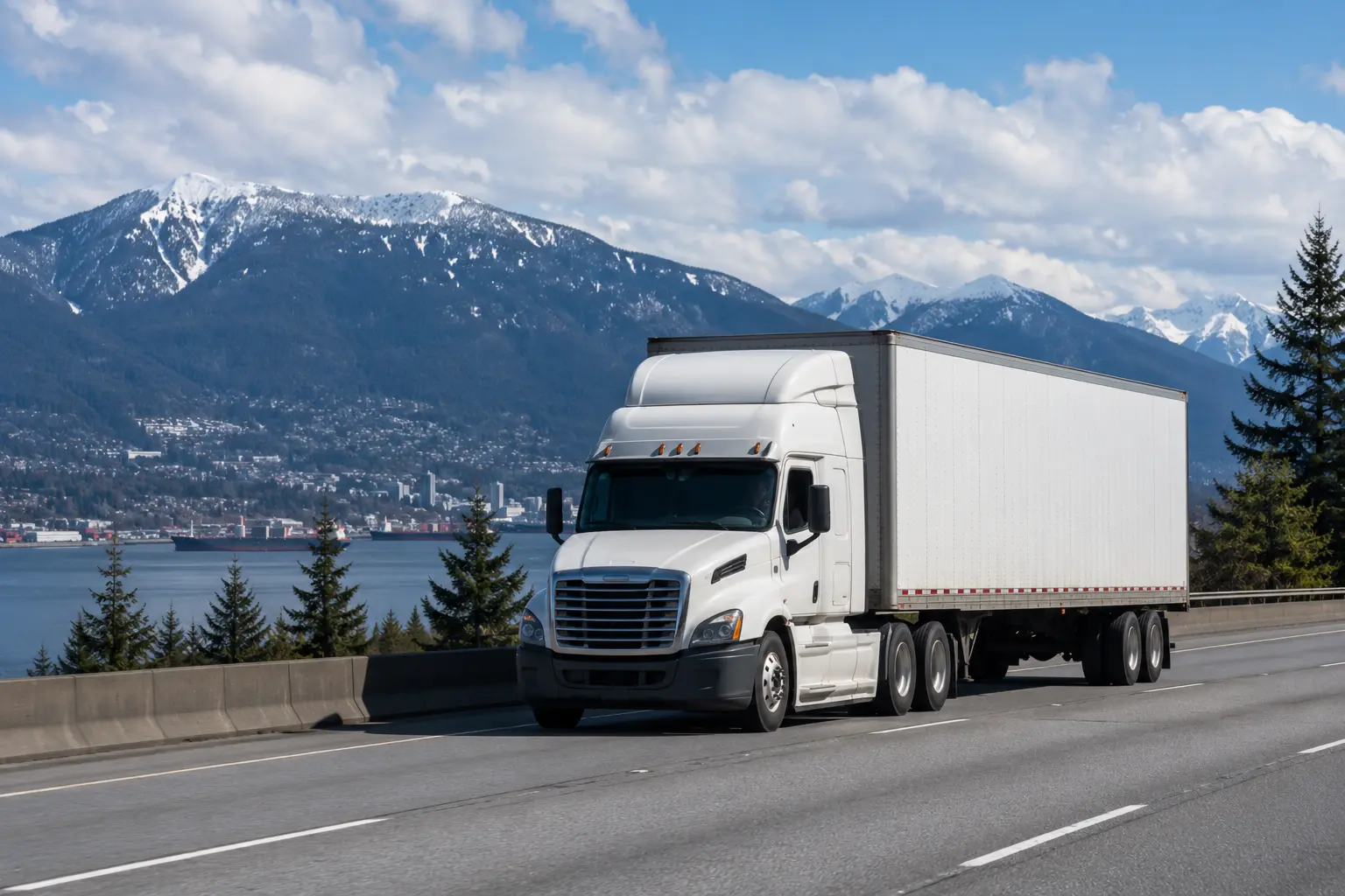 Logistics Management Services Canada commercial truck transporting freight through British Columbia
