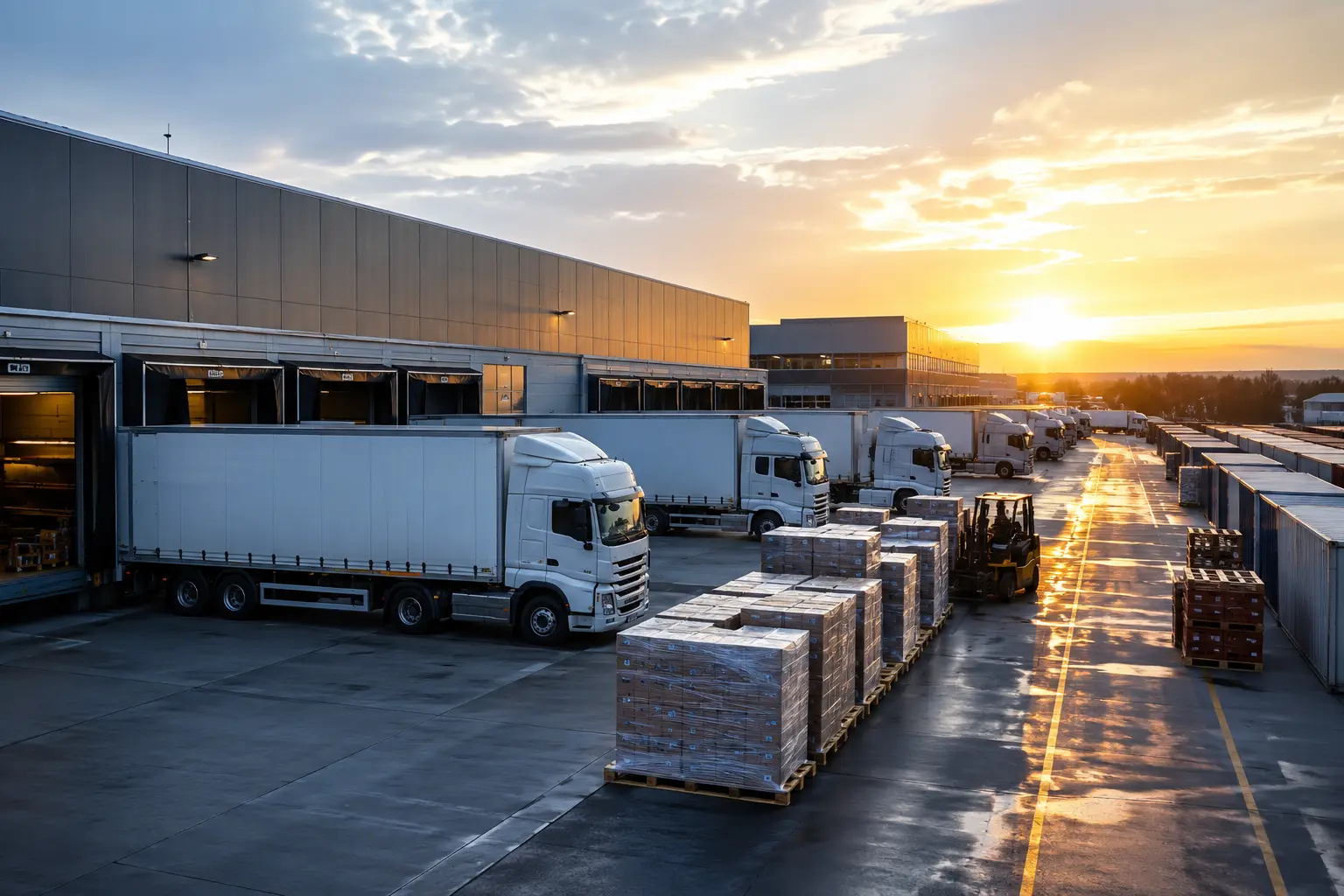Logistics Management Services Canada distribution center with trucks warehouse and palletized freight