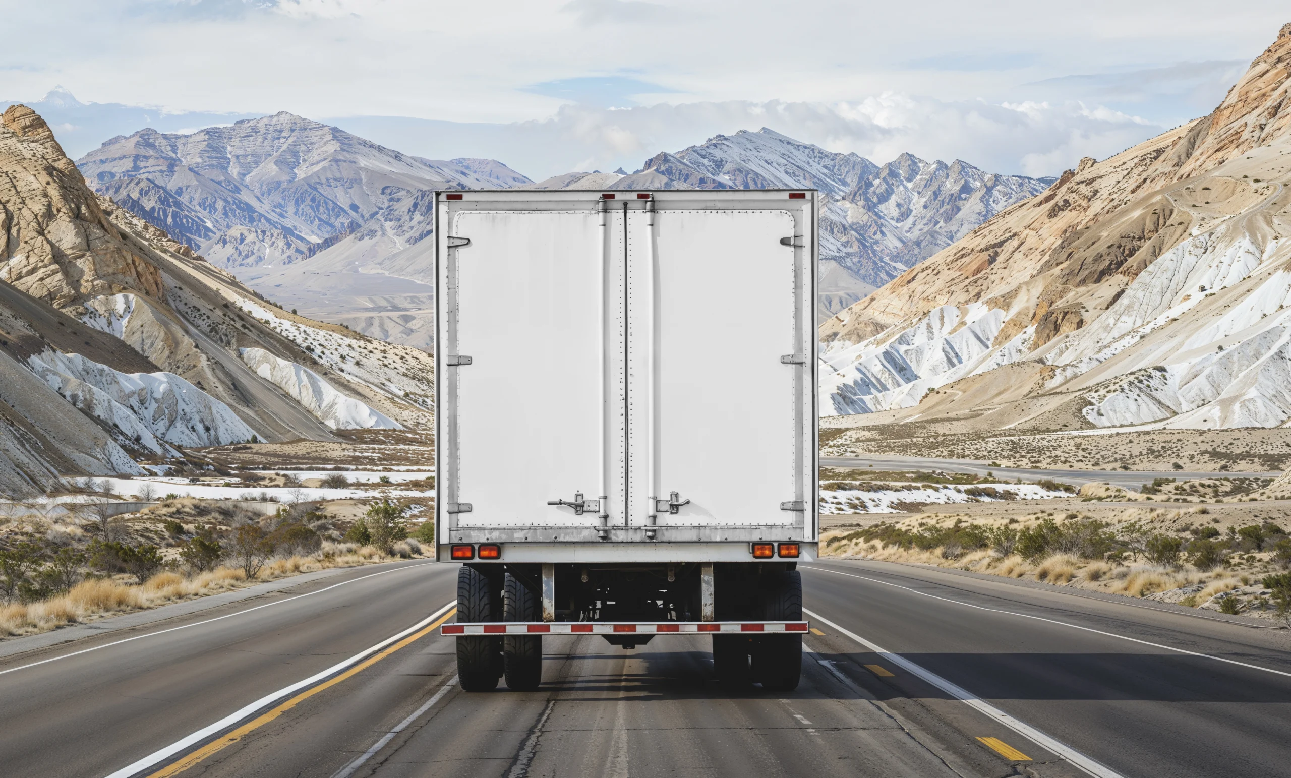 Truck driver opening refrigerated trailer doors during temperature-controlled freight operations